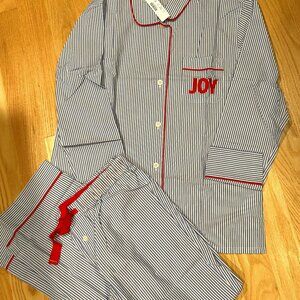 J.Crew NWT Cotton Poplin Pajamas with Holiday themed JOY